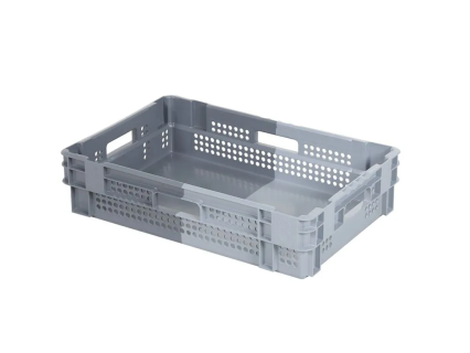 Caisse gerbable embo&icirc;table BICOLORE - 600 x 400 x H 140 mm (fond ferm&eacute;)