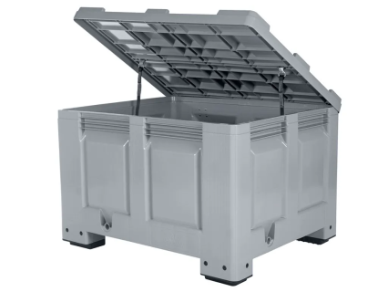 Palettenbox BIG BOX - 1200 &times; 1000 mm - mit Deckel - geschlossen - 4 F&uuml;&szlig;e (Streugutbeh&auml;lter)