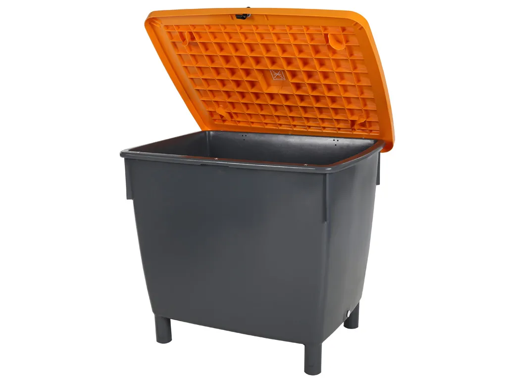 Multi-Purpose Container 210 liter - op 4 poten - grijs met oranje scharnierdeksel