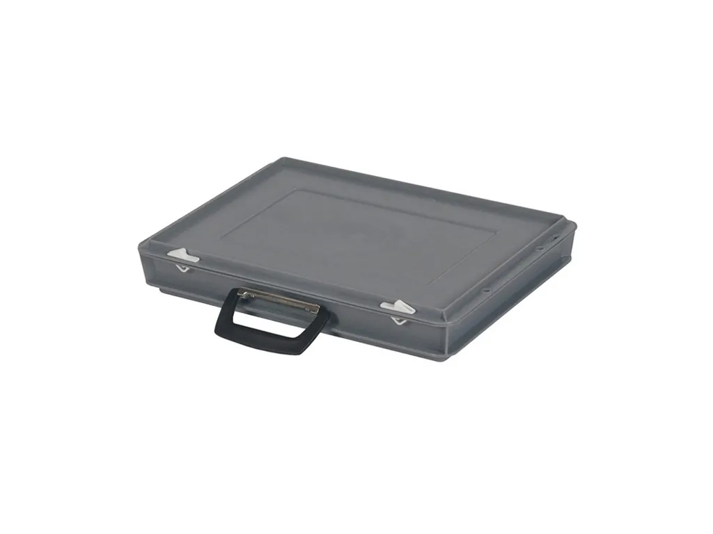 Plastic case - 400 x 300 x H 65 mm - Grey - Stacking bin with lid and case handle