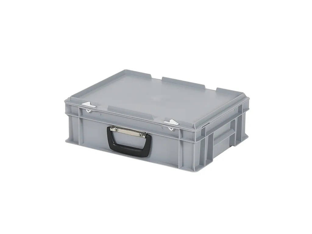 SOLID LINE Kunststoffkoffer - 400 x 300 x H 133 mm - Grau - Behälter mit Deckel und Griff