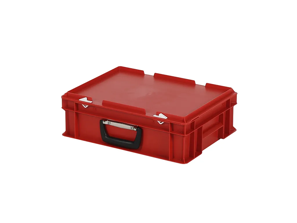 SOLID LINE Kunststoffkoffer - 400 x 300 x H 133 mm - Rot - Behälter mit Deckel und Griff