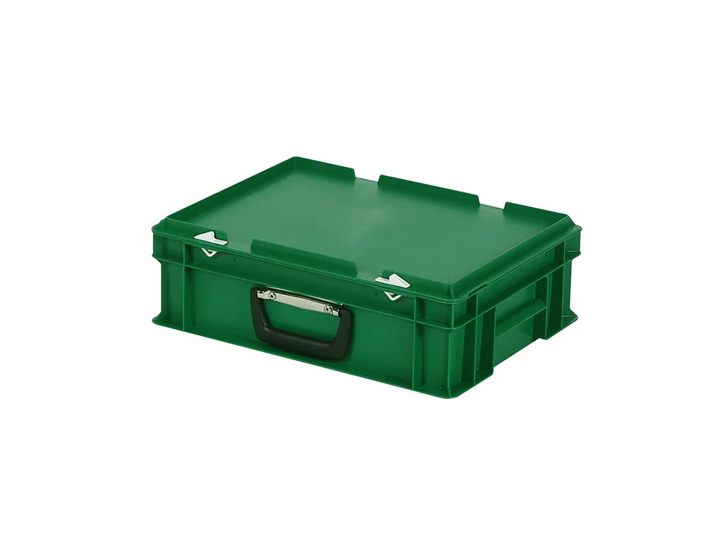 SOLID LINE Kunststoffkoffer - 400 x 300 x H 133 mm - Grün - Behälter mit Deckel und Griff