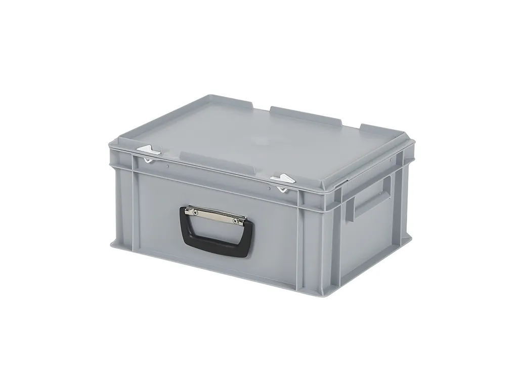 Plastic case - 400 x 300 x H 190 mm - Grey - Stacking bin with lid and case handle