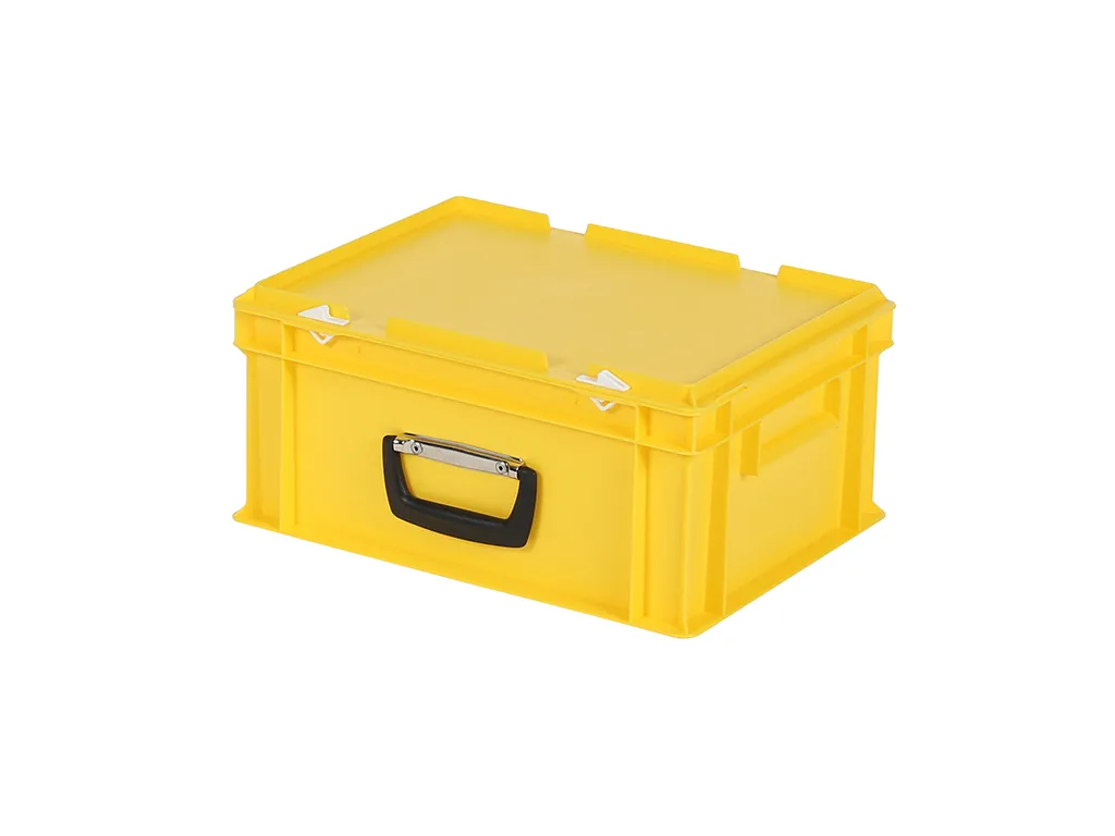 Koffer - 400 x 300 x H 190 mm - geel - stapelbak met deksel en koffergreep