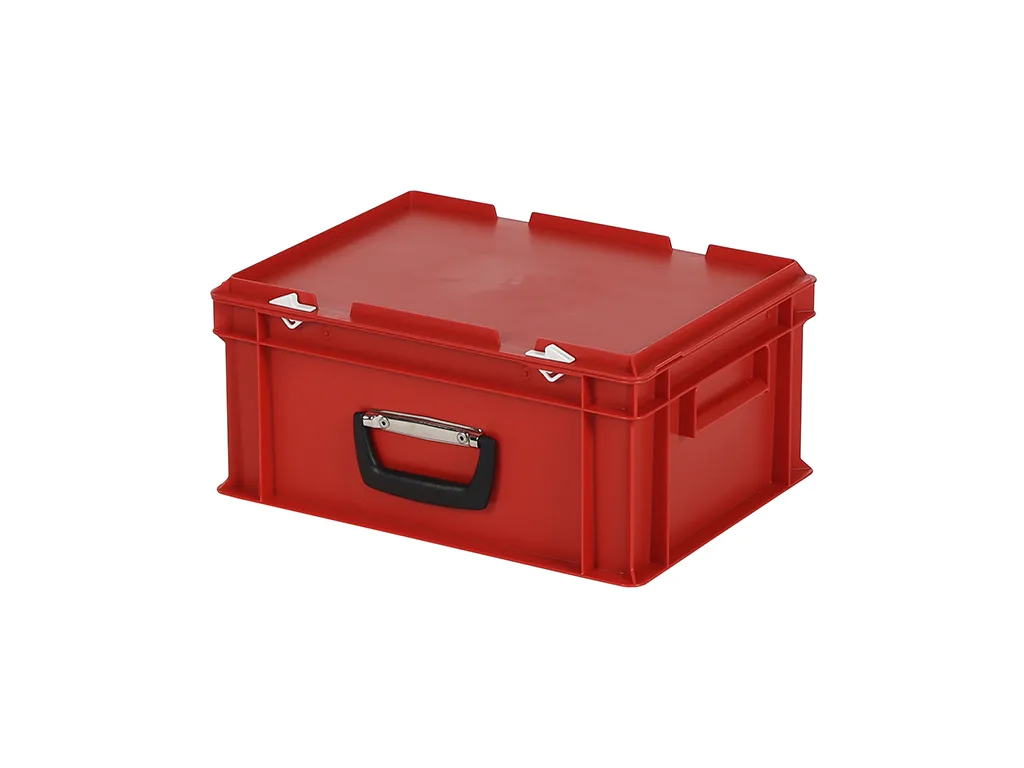 Plastic case - 400 x 300 x H 190 mm - Red - Stacking bin with lid and case handle