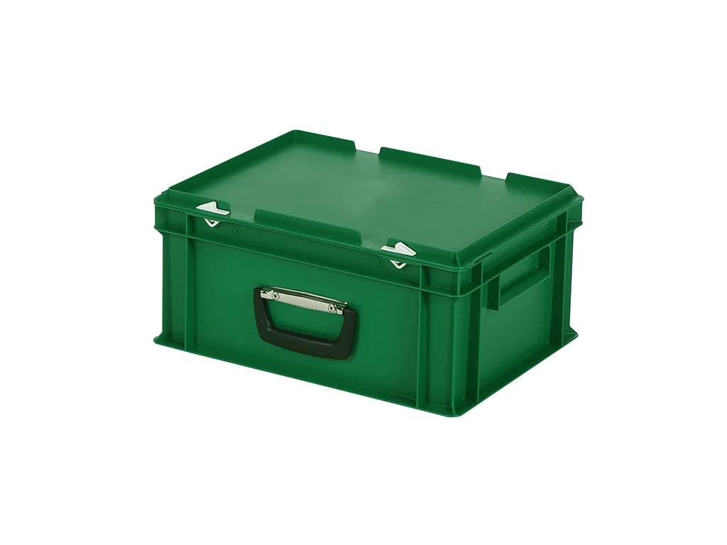Plastic case - 400 x 300 x H 190 mm - Green - Stacking bin with lid and case handle