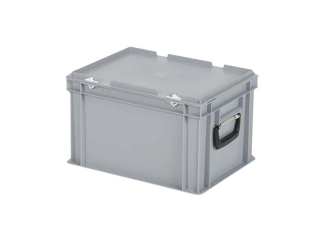 Plastic case - 400 x 300 x H 250 mm - Grey - Stacking bin with lid and case handles