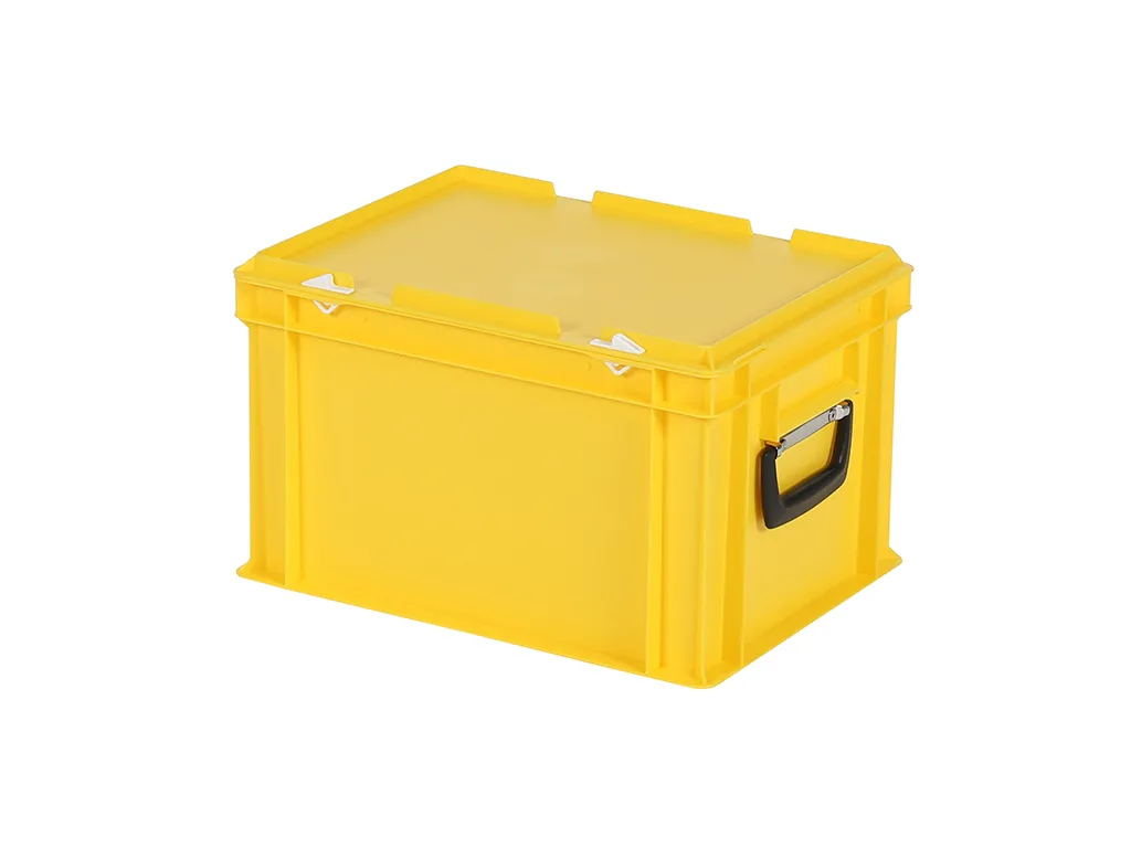 Plastic case - 400 x 300 x H 250 mm - Yellow - Stacking bin with lid and case handles