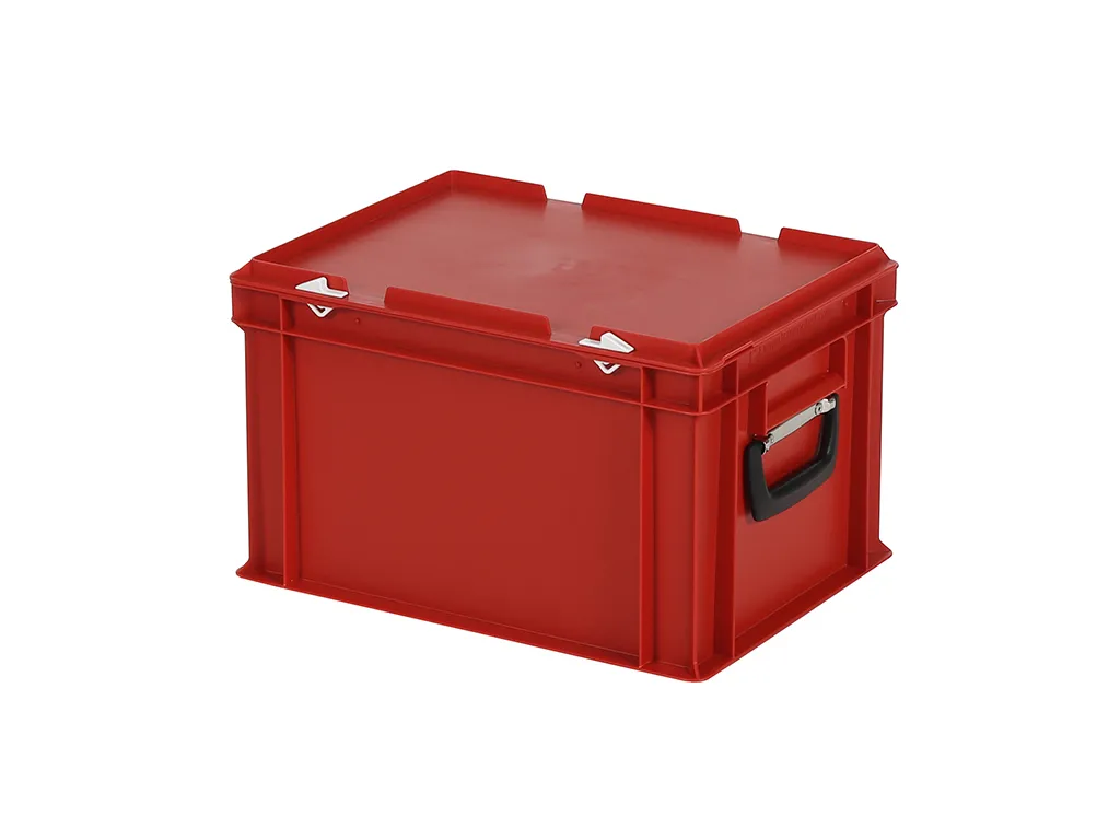 Plastic case - 400 x 300 x H 250 mm - Red - Stacking bin with lid and case handles