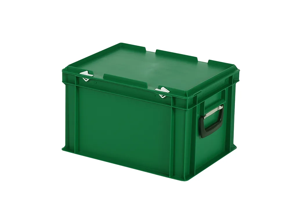 Plastic case - 400 x 300 x H 250 mm - Green - Stacking bin with lid and case handles