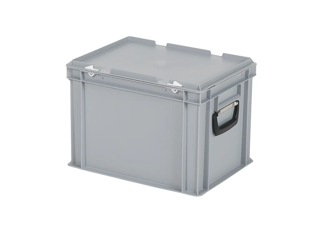 Plastic case - 400 x 300 x H 295 mm - Grey - Stacking bin with lid and case handles