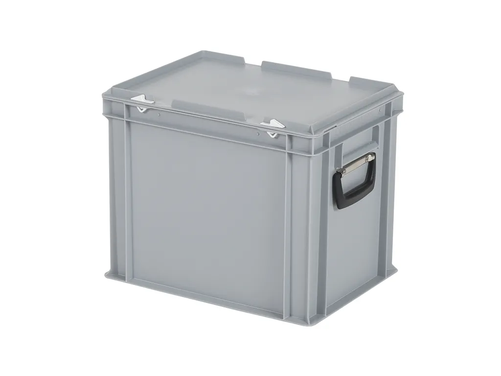 Plastic case - 400 x 300 x H 335 mm - Grey - Stacking bin with lid and case handles