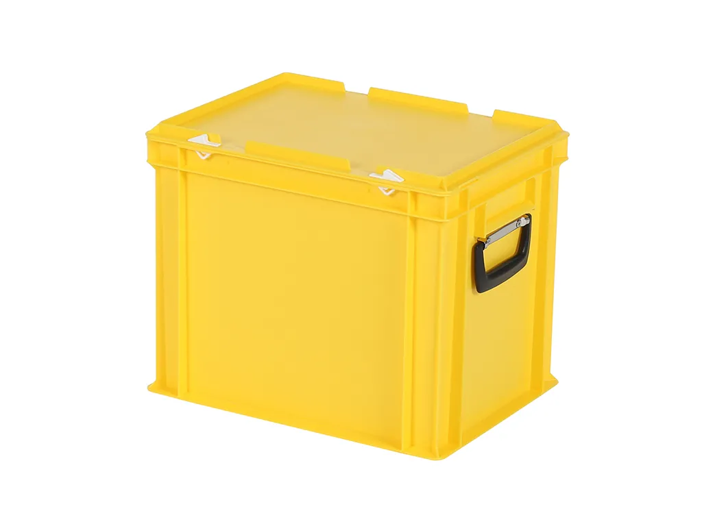 Koffer - 400 x 300 x H 335 mm - geel - stapelbak met deksel en koffergreep