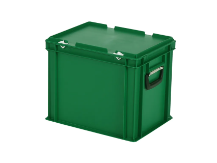 Valise - 400 x 300 x H 335 mm - Vert - bac gerbable avec couvercle et poignée (fond renforcé)