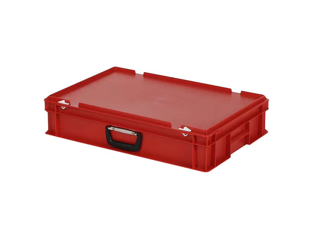 Plastic case - 600 x 400 x H 135 mm - Red - Stacking bin with lid and case handle