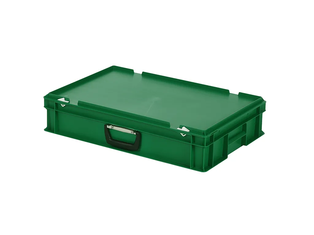 Plastic case - 600 x 400 x H 135 mm - Green - Stacking bin with lid and case handle
