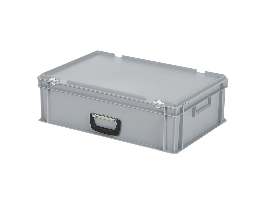 Plastic case - 600 x 400 x H 185 mm - Grey - Stacking bin with lid and case handles