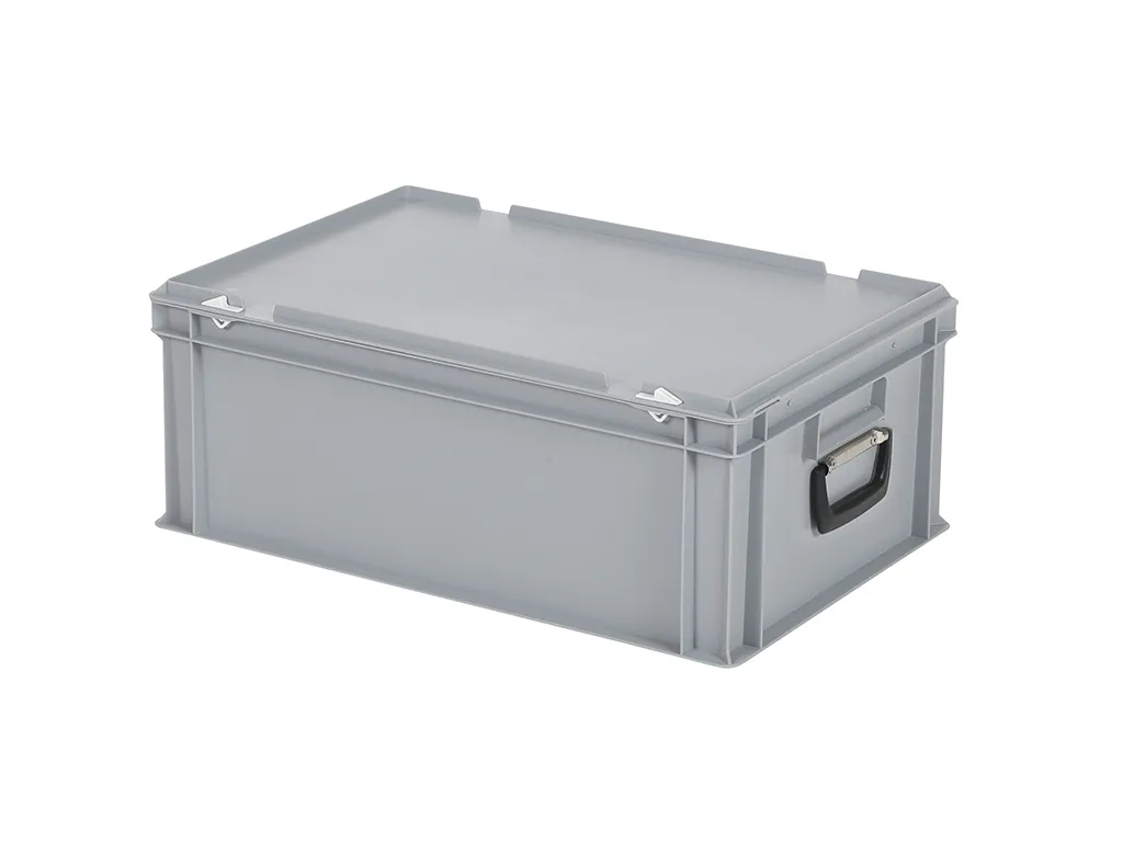 Plastic case - 600 x 400 x H 235 mm - Grey - Stacking bin with lid and case handles