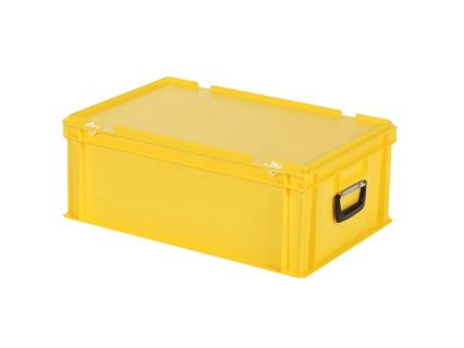 Koffer - 600 x 400 x H 235 mm - geel - stapelbak met deksel en koffergreep