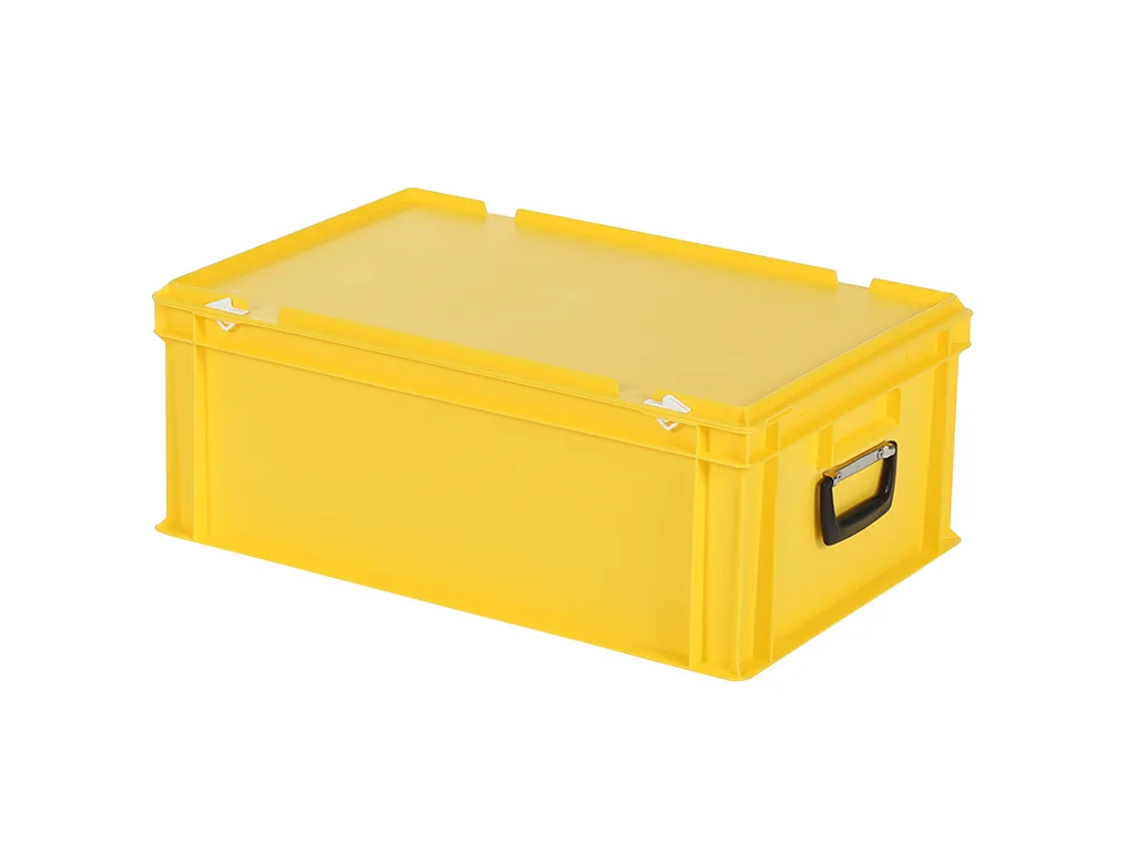 Plastic case - 600 x 400 x H 235 mm - Yellow - Stacking bin with lid and case handles