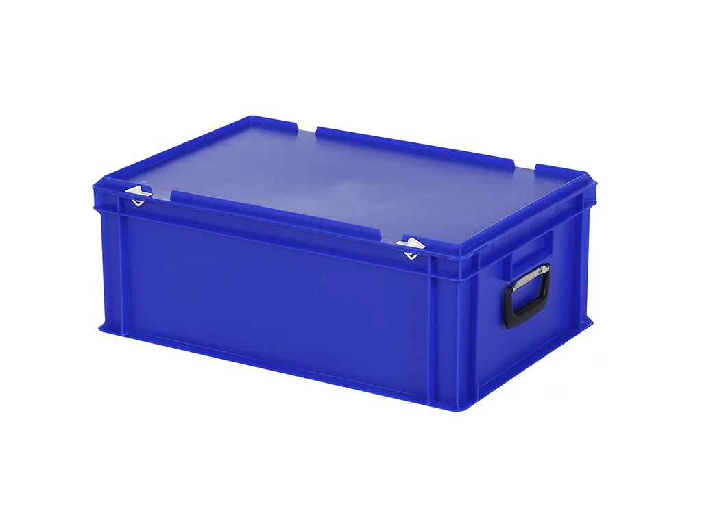 Valise - 600 x 400 x H 235 mm - Bleu - bac gerbable avec couvercle et poignée (fond lisse)