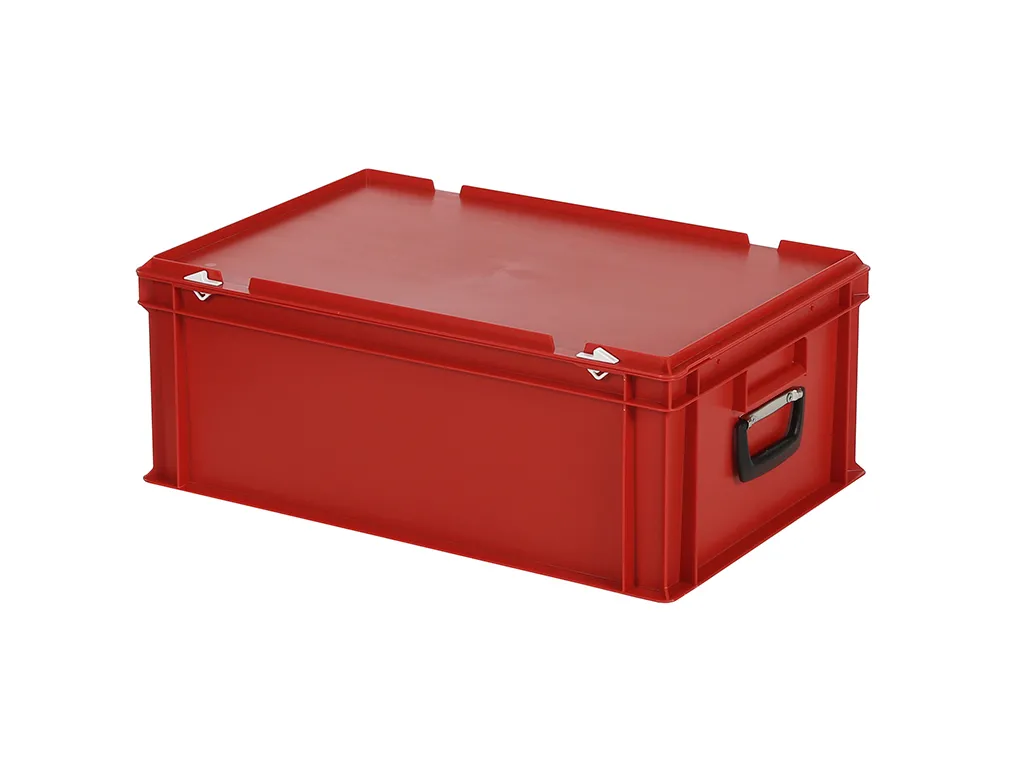 Valise - 600 x 400 x H 235 mm - Rouge - bac gerbable avec couvercle et poignée (fond lisse)