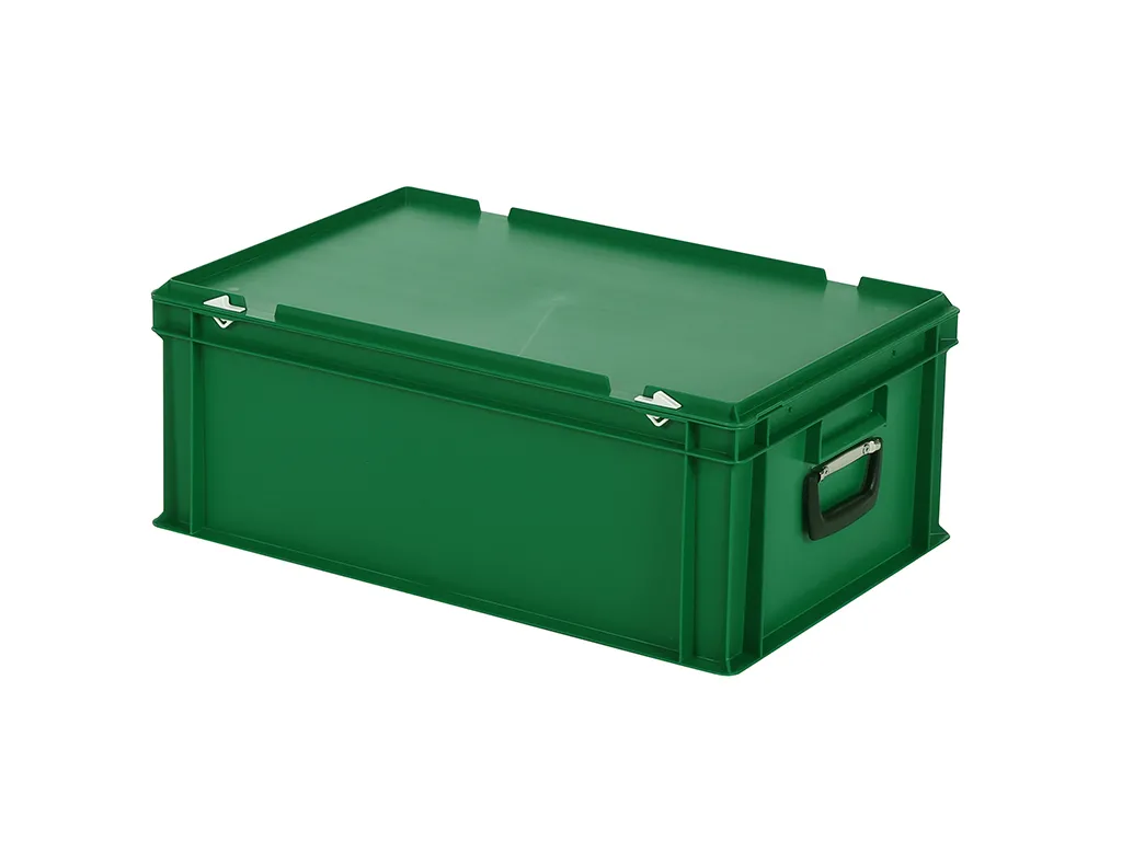 Plastic case - 600 x 400 x H 235 mm - Green - Stacking bin with lid and case handles