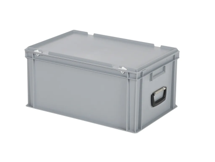 Koffer - 600 x 400 x H 295 mm - grijs - stapelbak met deksel en koffergreep