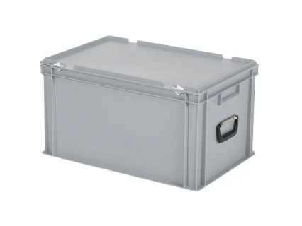 Valise - 600 x 400 x H 335 mm - Gris - bac gerbable avec couvercle et poignée (fond renforcé)