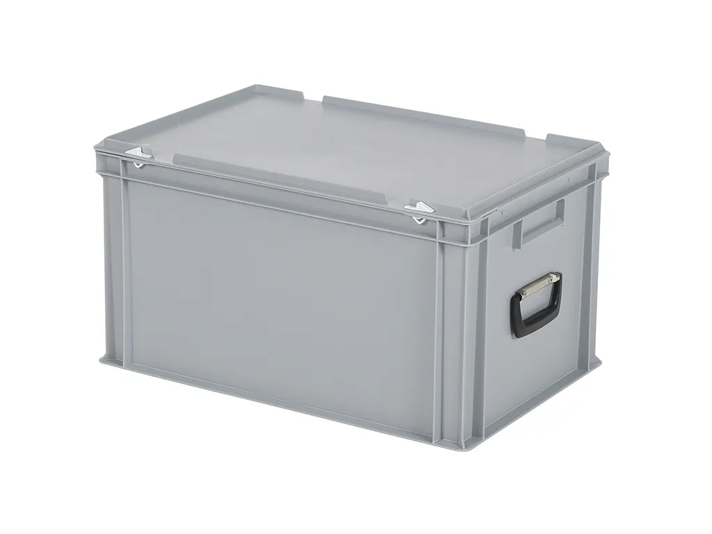 Plastic case - 600 x 400 x H 335 mm - Grey - Stacking bin with lid and case handles