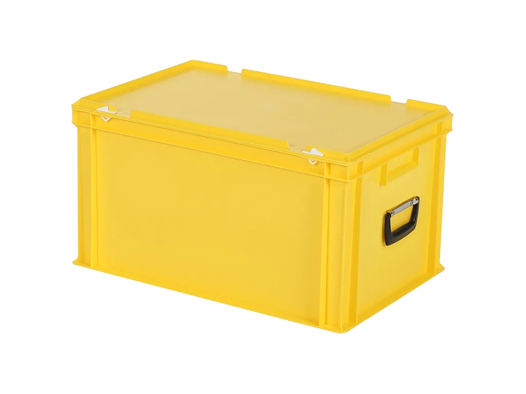 Plastic case - 600 x 400 x H 335 mm - Yellow - Stacking bin with lid and case handles