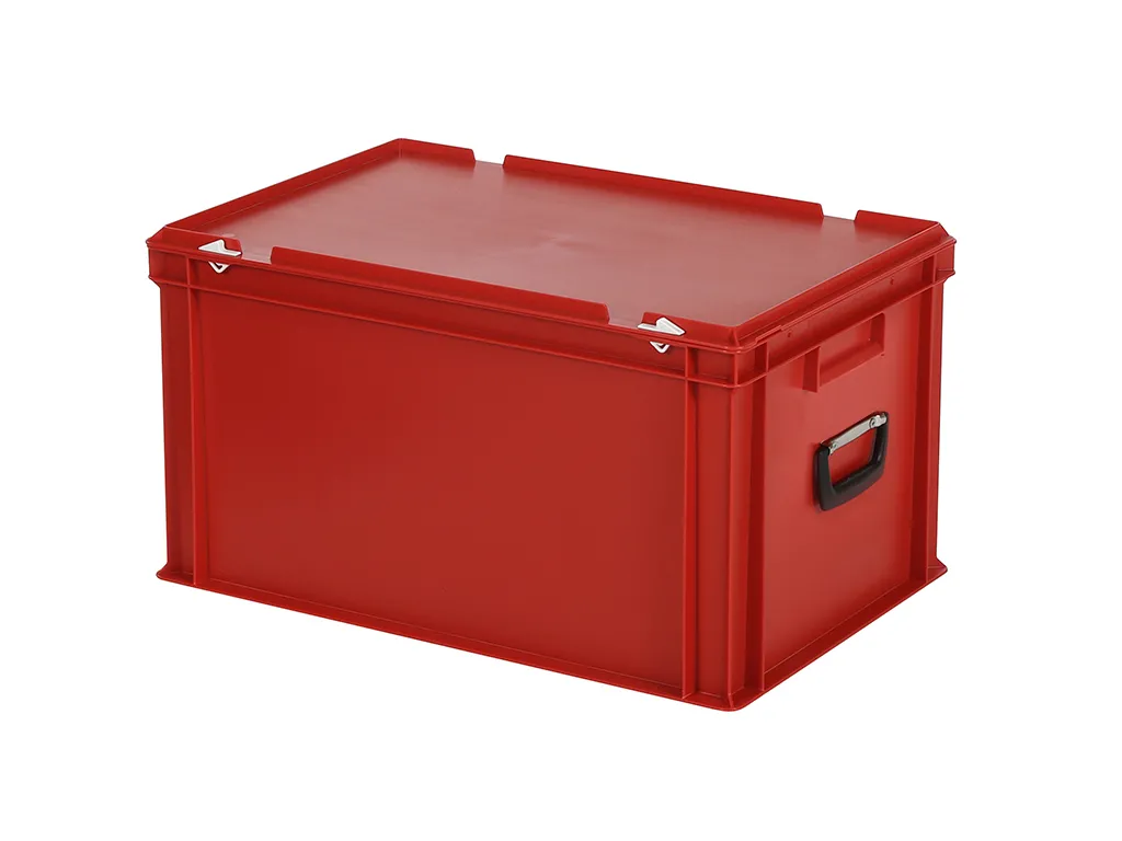 Plastic case - 600 x 400 x H 335 mm - Red - Stacking bin with lid and case handles
