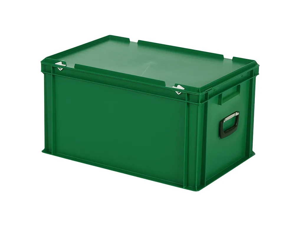 Plastic case - 600 x 400 x H 335 mm - Green - Stacking bin with lid and case handles