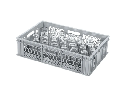 Gl&auml;serkiste BASIC - 600 x 400 x H 154 mm f&uuml;r 33 Gl&auml;ser - max. Glash&ouml;he 125 mm - max. &Oslash; 75 mm - untere Facheinteilung