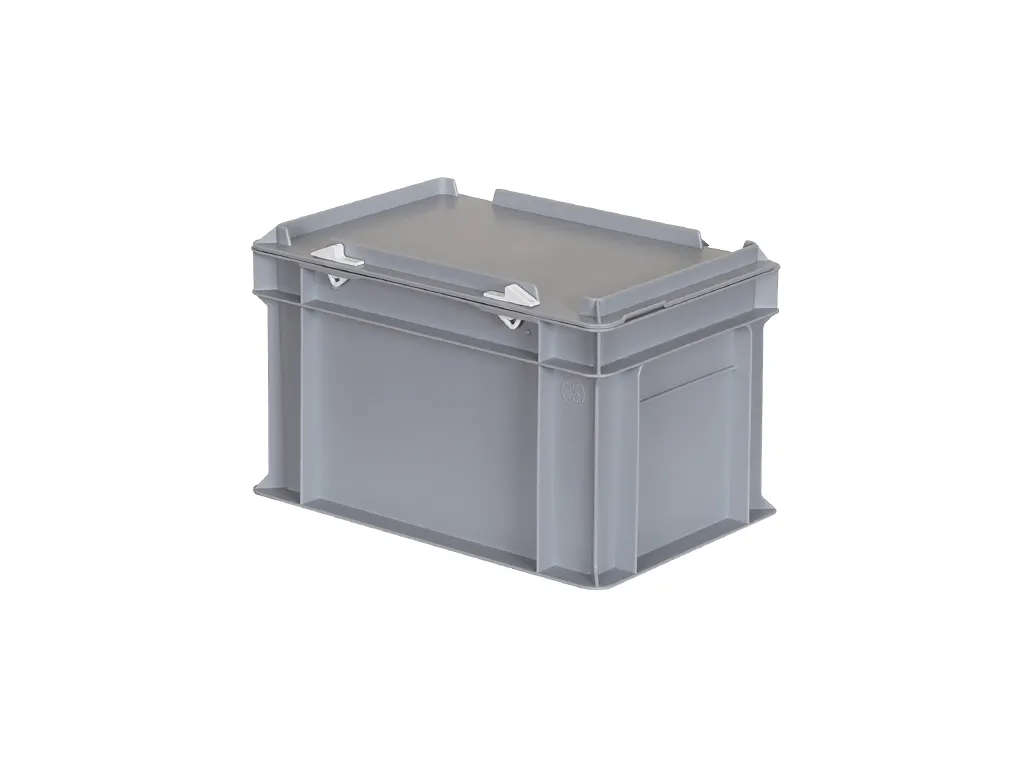 SOLID LINE Stapelbehälter mit Deckel - 300 x 200 x H 190 mm (glatter Boden) - Grau