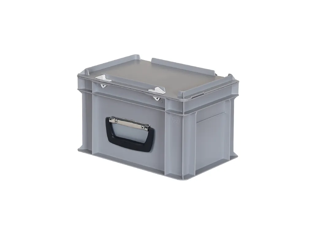 Plastic case - 300 x 200 x H 190 mm - Grey - Stacking bin with lid and case handle