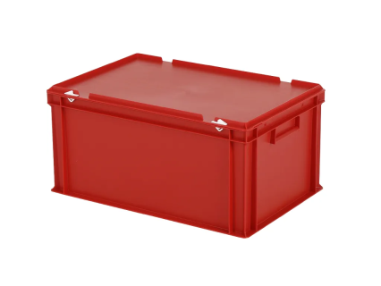 Stapelbak met deksel - 600 x 400 x H 295 mm (versterkte bodem) - rood