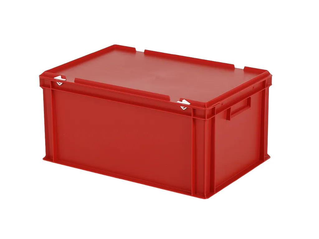 Stapelbehälter mit Deckel - 600 x 400 x H 295 mm (verstärkter Boden) - Rot