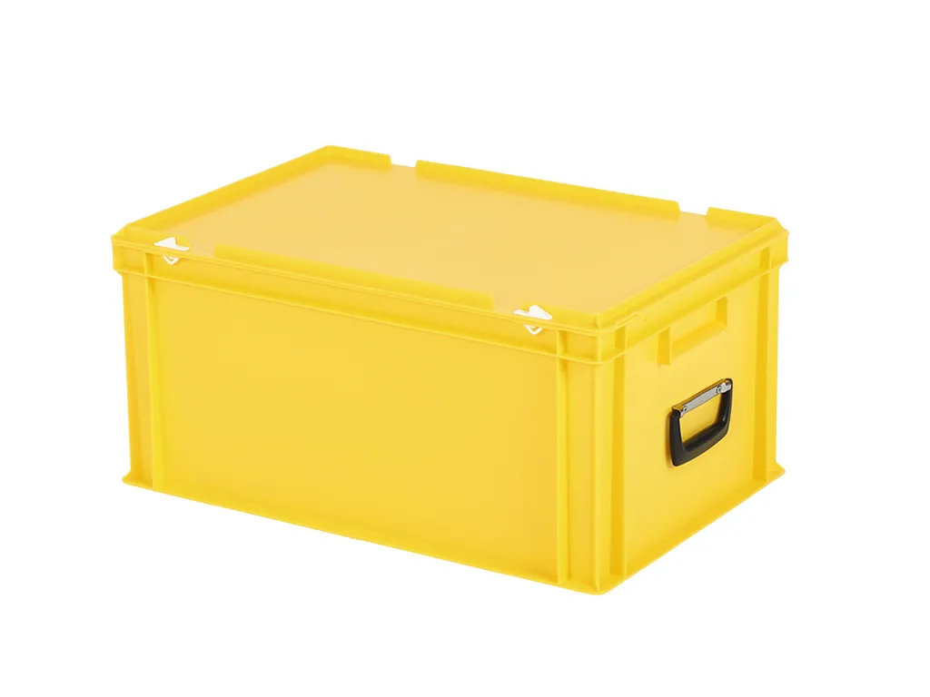 Koffer - 600 x 400 x H 295 mm - geel - stapelbak met deksel en koffergreep