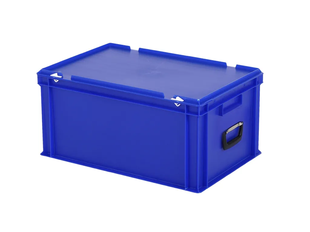 Plastic case - 600 x 400 x H 295 mm - Blue - Stacking bin with lid and case handles
