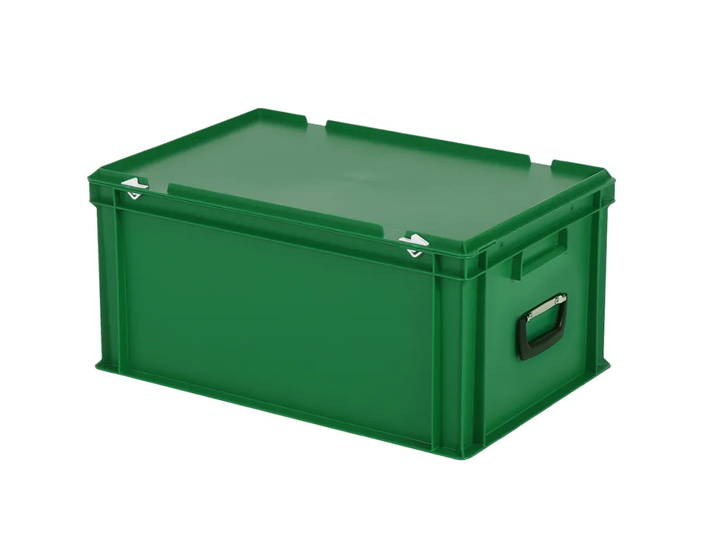 Koffer - 600 x 400 x H 295 mm - groen - stapelbak met deksel en koffergreep
