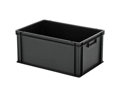 Stapelbeh&auml;lter - 600 x 400 x H 280 mm - geschlossene Handgriffe - verst&auml;rkter Boden - schwarz