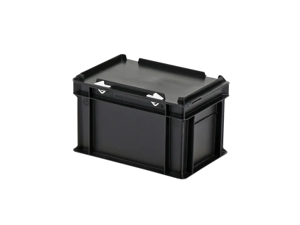 Stapelbak met deksel - 300 x 200 x H 190 mm (gladde bodem) - zwart