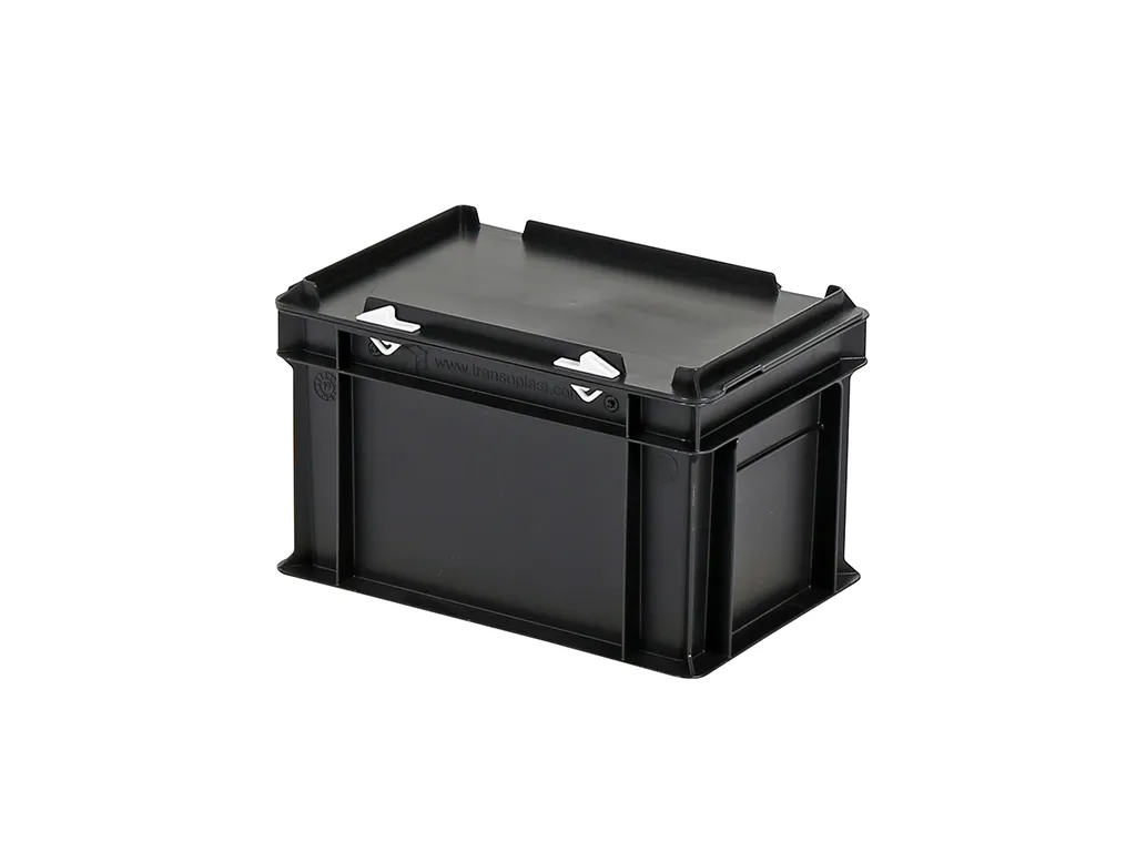 Stapelbehälter mit Deckel - 300 x 200 x H 190 mm (glatter Boden) - Schwarz