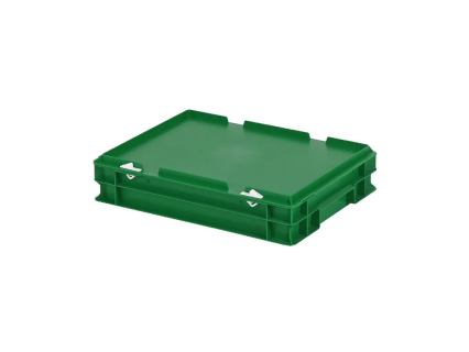 Stapelbehälter mit Deckel - 400 x 300 x H 90 mm (glatter Boden) - Grün