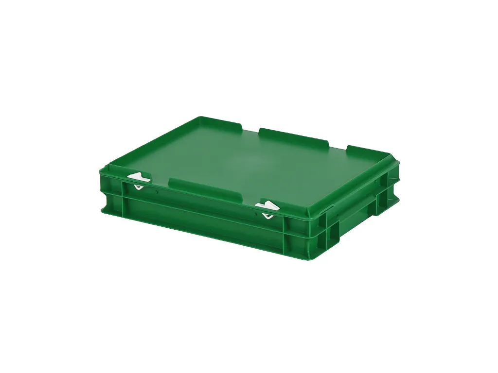 SOLID LINE Stapelbehälter mit Deckel - 400 x 300 x H 90 mm (glatter Boden) - Grün