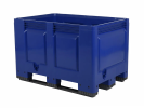Caisse-palette BIG BOX - 1200 &times; 800 mm - ferm&eacute;e - 3 semelles - bleu