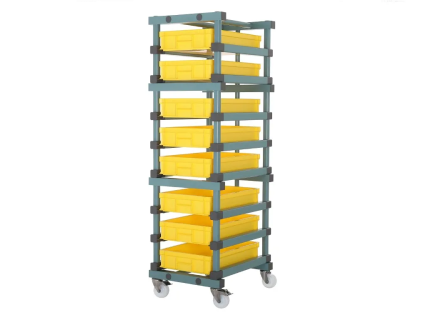 Kunststoff-Behälterwagen 540x660xH1770mm für 8 Beh. grü/gra