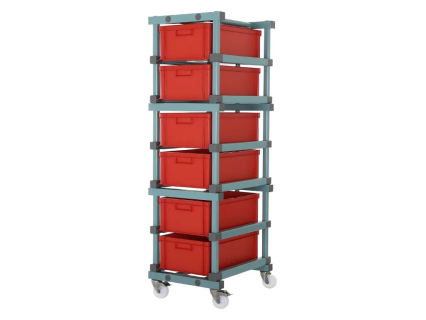 Kunststoff-Behälterwagen 540x660xH1830mm für 6 Beh. grü/gra